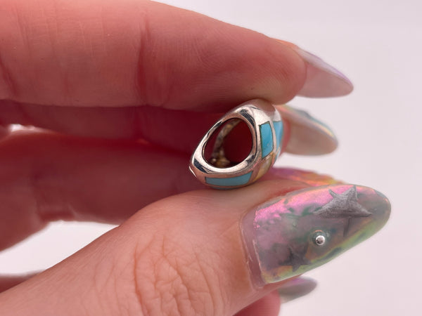 sterling silver synthetic turquoise & opal slide pendant