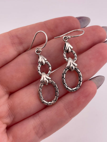 sterling silver textured double circle dangle earrings