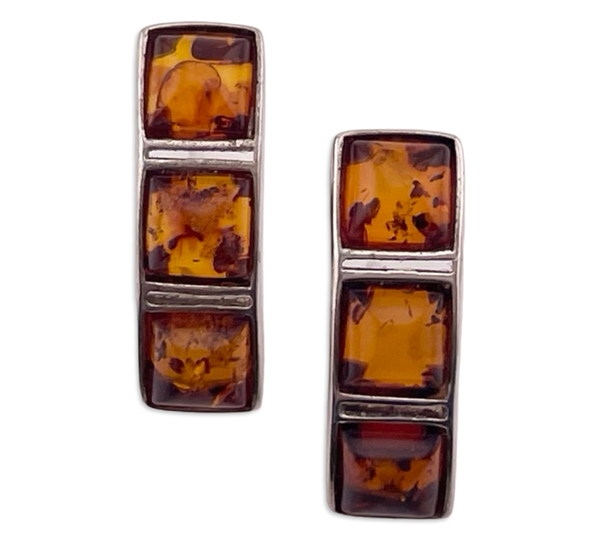 sterling silver curved three amber post earrings