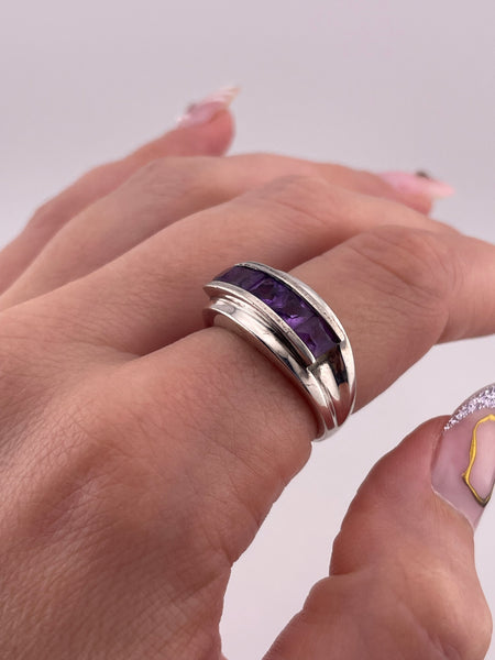 size 8 sterling silver rhodium plated faceted amethyst ring