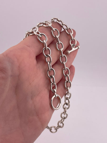 rhodium plated sterling silver 17 1/2" circle chain toggle clasp necklace