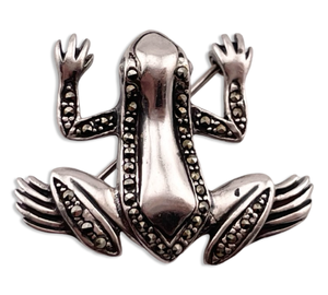 sterling silver frog marcasite brooch pin