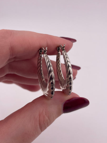sterling silver textured hollow puffy hoop earrings
