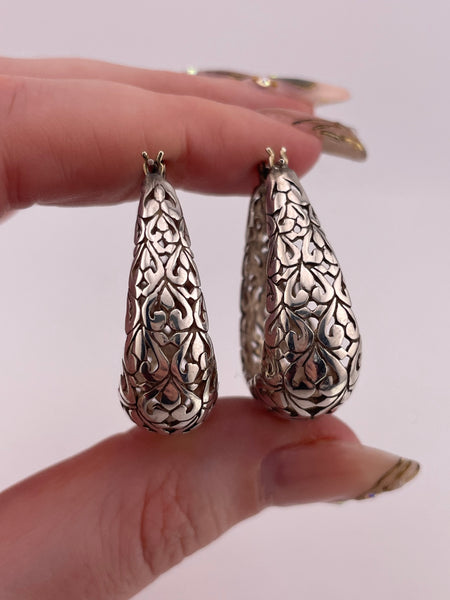 sterling silver cut-out design shaped hoop post earrings