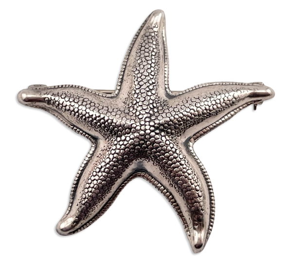 sterling silver pressed rhodium plated starfish brooch pin