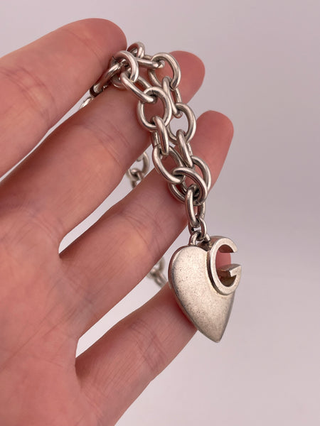 sterling silver Gucci 'Charlotte' chunky heart charm link bracelet