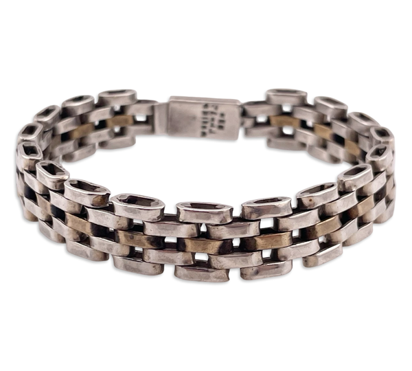 sterling silver & brass Mexican chunky stoneless gate link bracelet