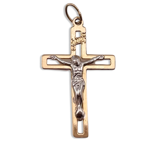 14k yellow & white gold crucifix cross pendant
