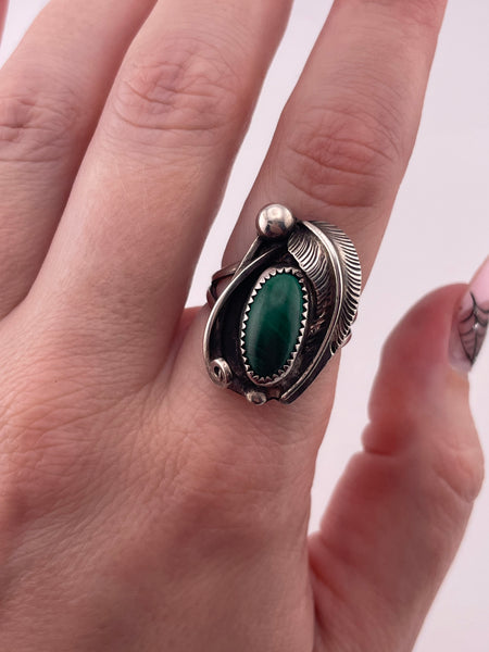 size 7.5 sterling silver malachite leaf ring