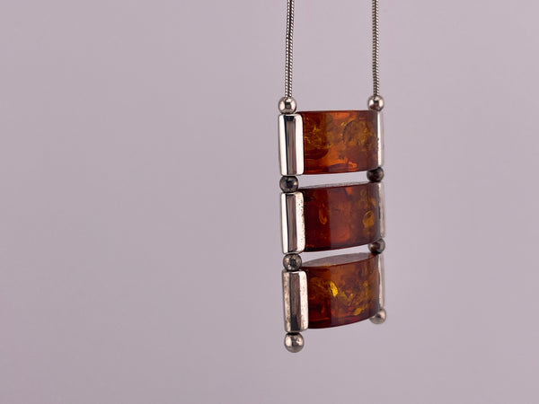 sterling silver 18-3/8" rhodium plated 3-tier amber slide snake chain necklace