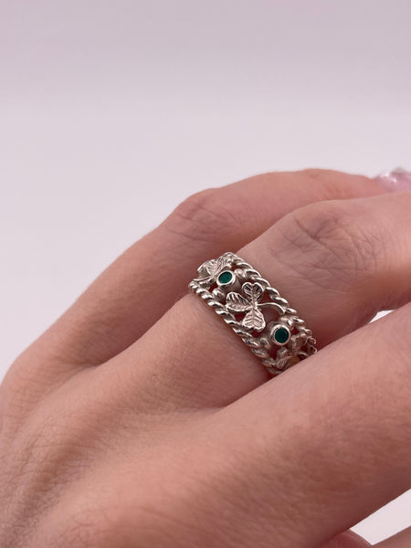 size 6.25 sterling silver shamrock green quartz ring