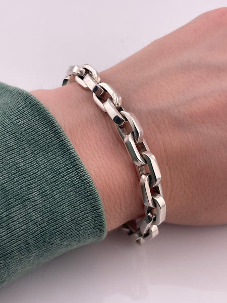 sterling silver heavy Mexican chunky paperclip chain link toggle clasp bracelet