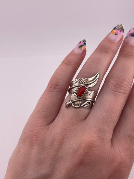 size 6.5 sterling silver coral feather wrap around ring