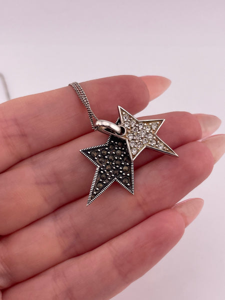 sterling silver 18" marcasite rhinestone stars necklace
