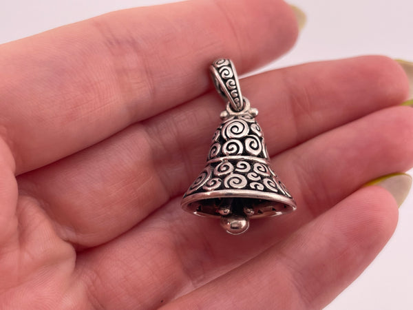 sterling silver swirl bell pendant