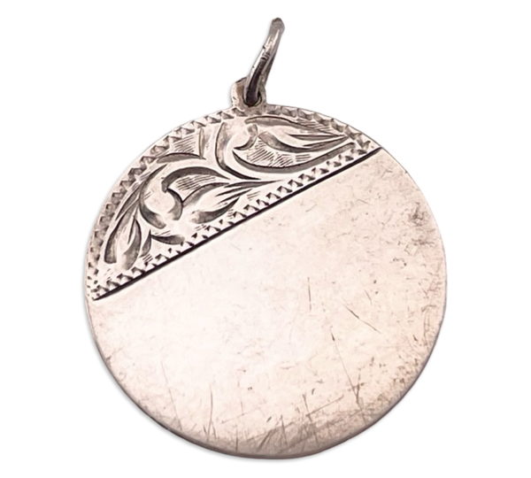 sterling silver round etched pendant