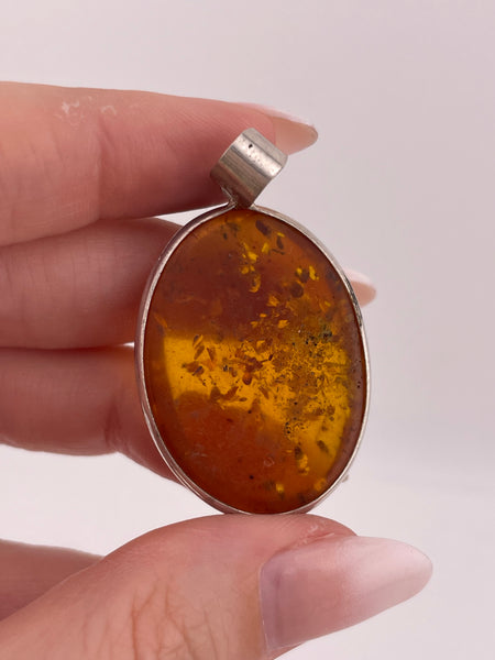 sterling silver amber pendant