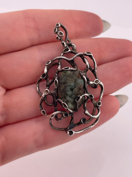 sterling silver artisan raw serpentine pendant