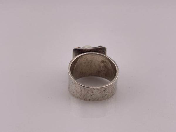 size 6.75 sterling silver Silpada crimped edge pearl hammered band ring
