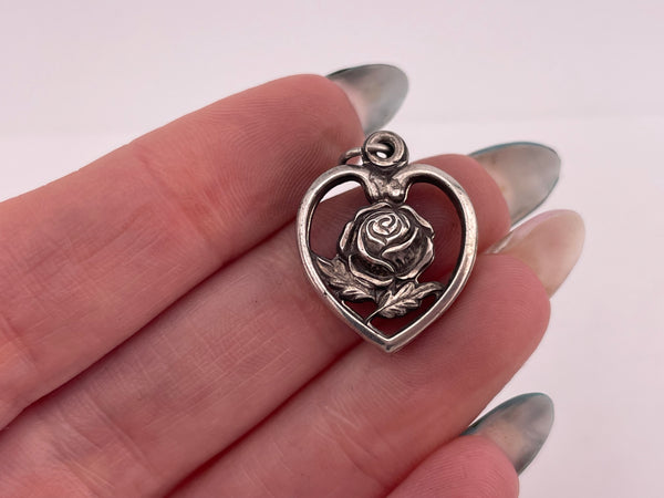 sterling silver religious Mary rose heart slide pendant