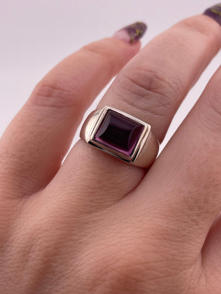 size 6.75 sterling silver shaped purple glass rectangle ring
