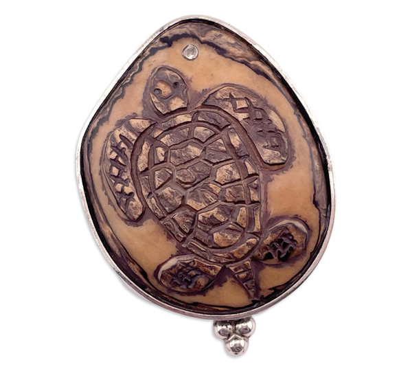 sterling silver carved material turtle pendant