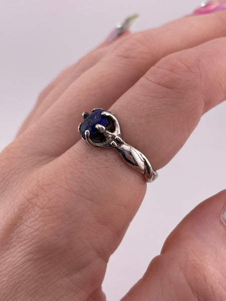 size 7.5 sterling silver Goddess lapis ring