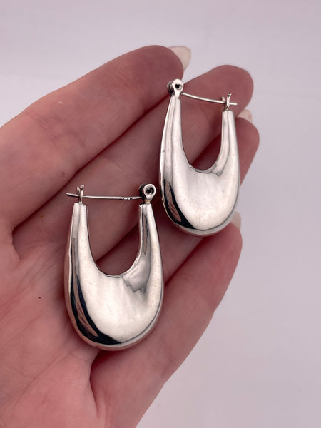 sterling silver 1-3/8" puffy oblong  hoop earrings