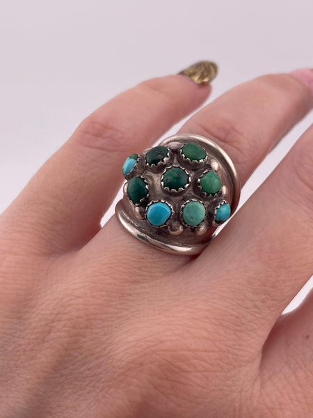 size 6.5 sterling silver snake eye turquoise dome cluster ring