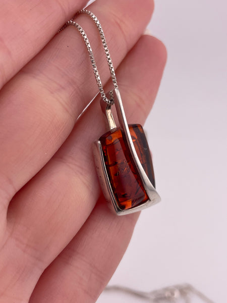 sterling silver amber pendant necklace