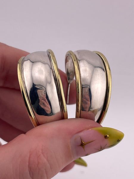 sterling silver & brass Mexican tapered hoop post earrings