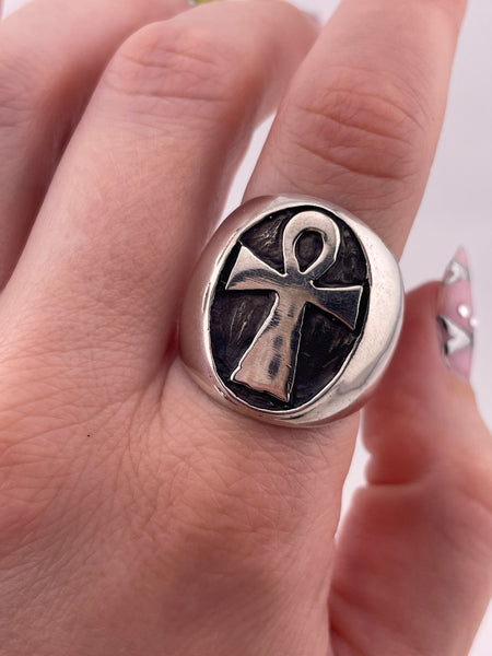 size 10 sterling silver Ankh cross ring