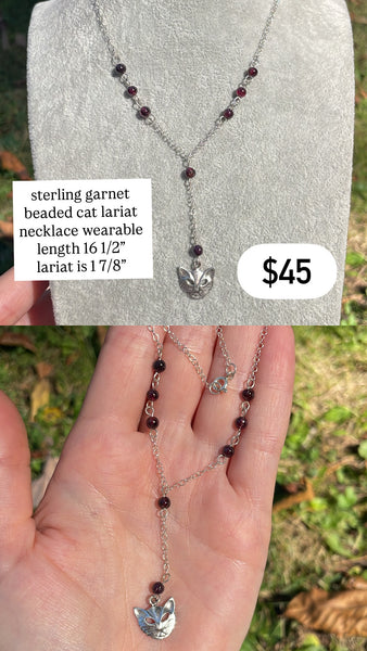 RESERVED PRIVATE LISTING -- sterling silver garnet cat necklace A20