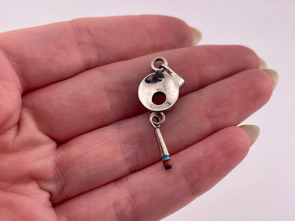 sterling silver multi-stone inlay dangle pendant