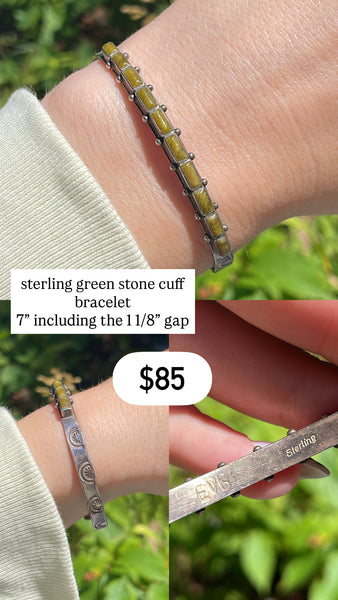RESERVED PRIVATE LISTING -- sterling silver green stone cuff C1