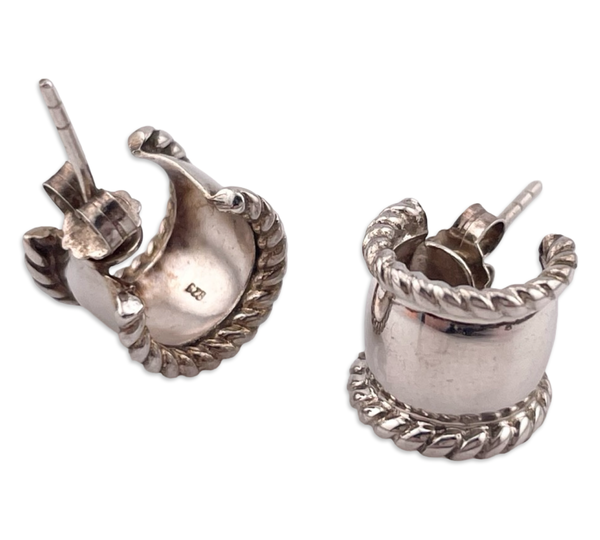 sterling silver rope border partial hoop post earrings