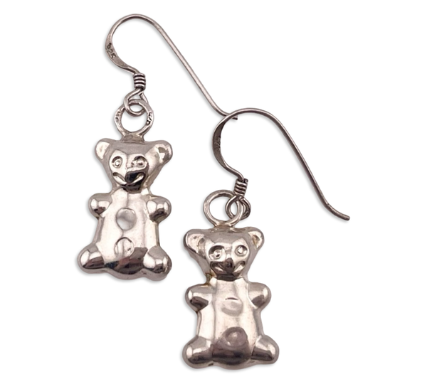 sterling silver 3D puffy teddy bear dangle earrings
