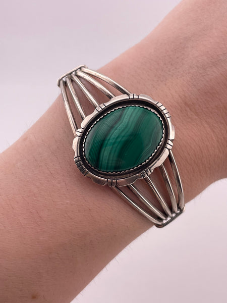sterling silver 6-1/4" malachite cuff bracelet