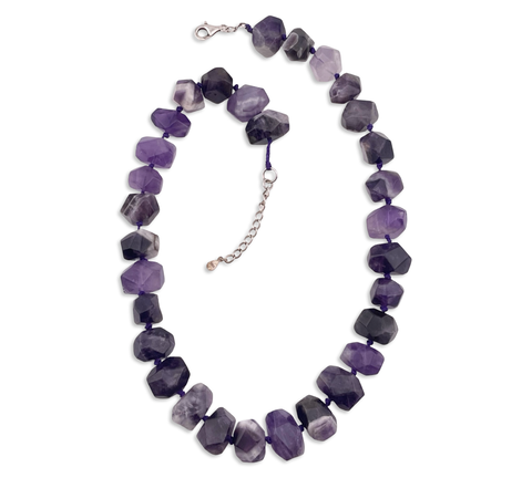 chunky beaded amethyst strand necklace w/ sterling silver hardware