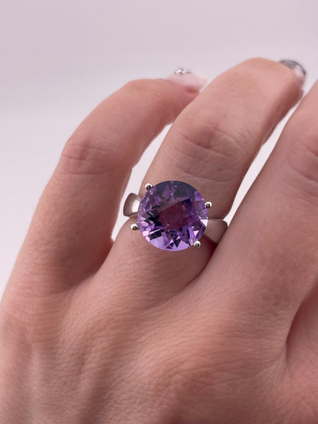 size 6.5 sterling silver faceted amethyst prong setting ring