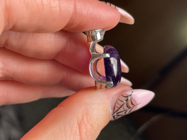 sterling silver oval amethyst prong setting pendant