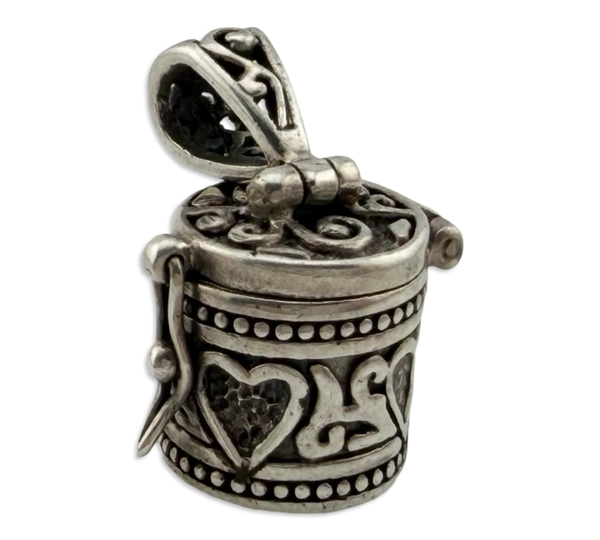 sterling silver heart canister compartment box pendant