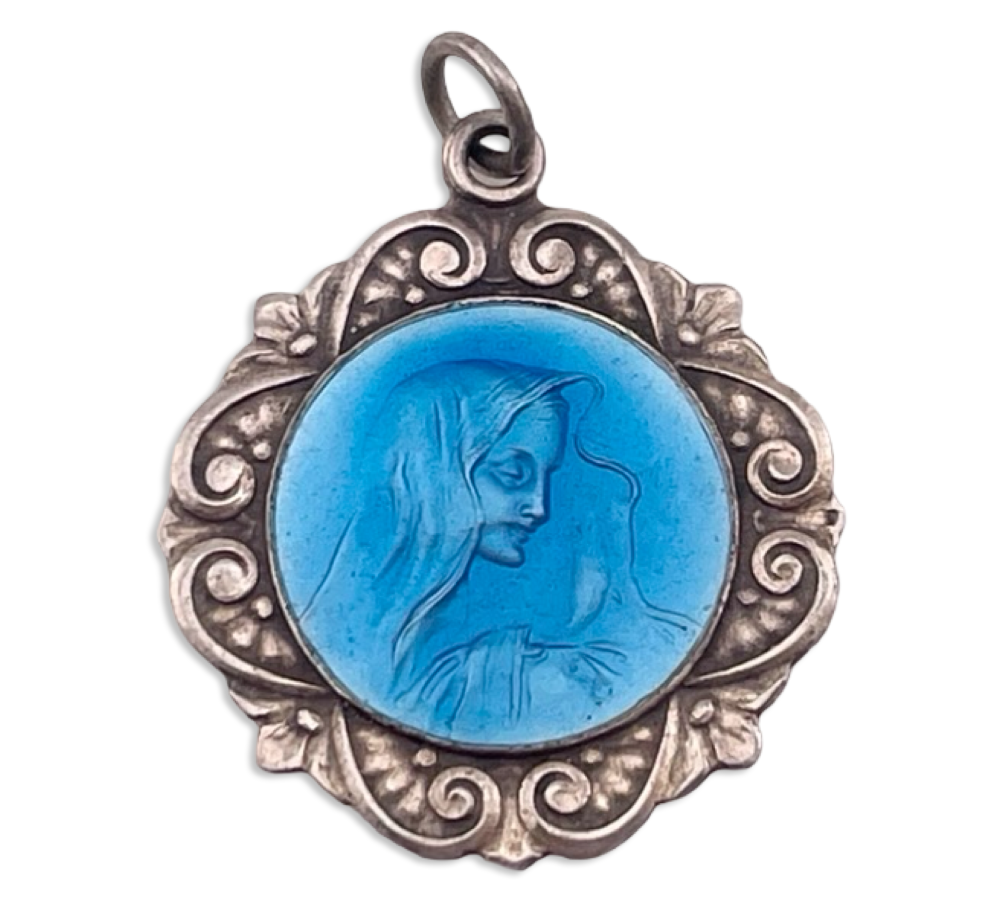 sterling silver enamel Mary pendant