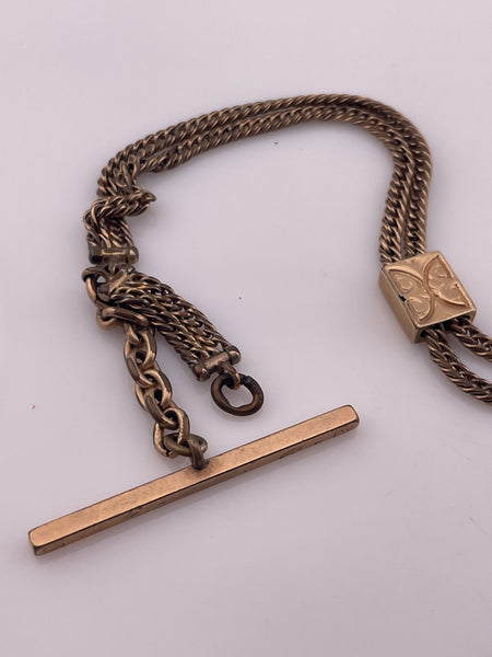 antique gold filled pocket watch slide chain w/ dog clip & t-bar **AS IS**