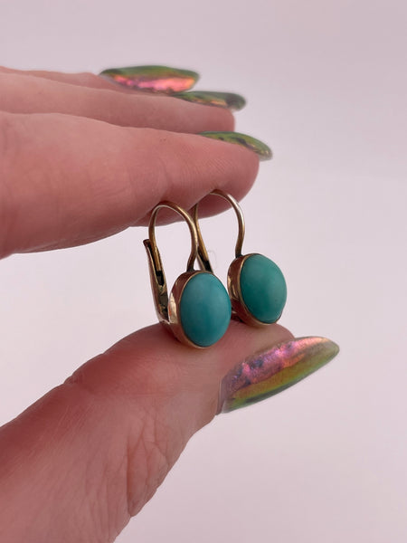 sterling silver gold plated stabilized turquoise lever-back hook dangle earrings
