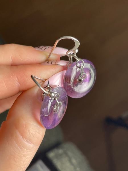 sterling silver Barse amethyst doughnut chain hook dangle earrings