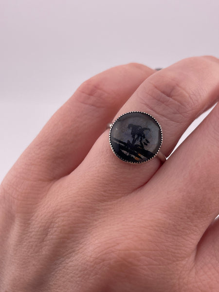 size 6.75 sterling silver butterfly wing island scene ring