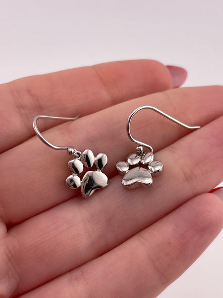 sterling silver dog paw hook dangle earrings