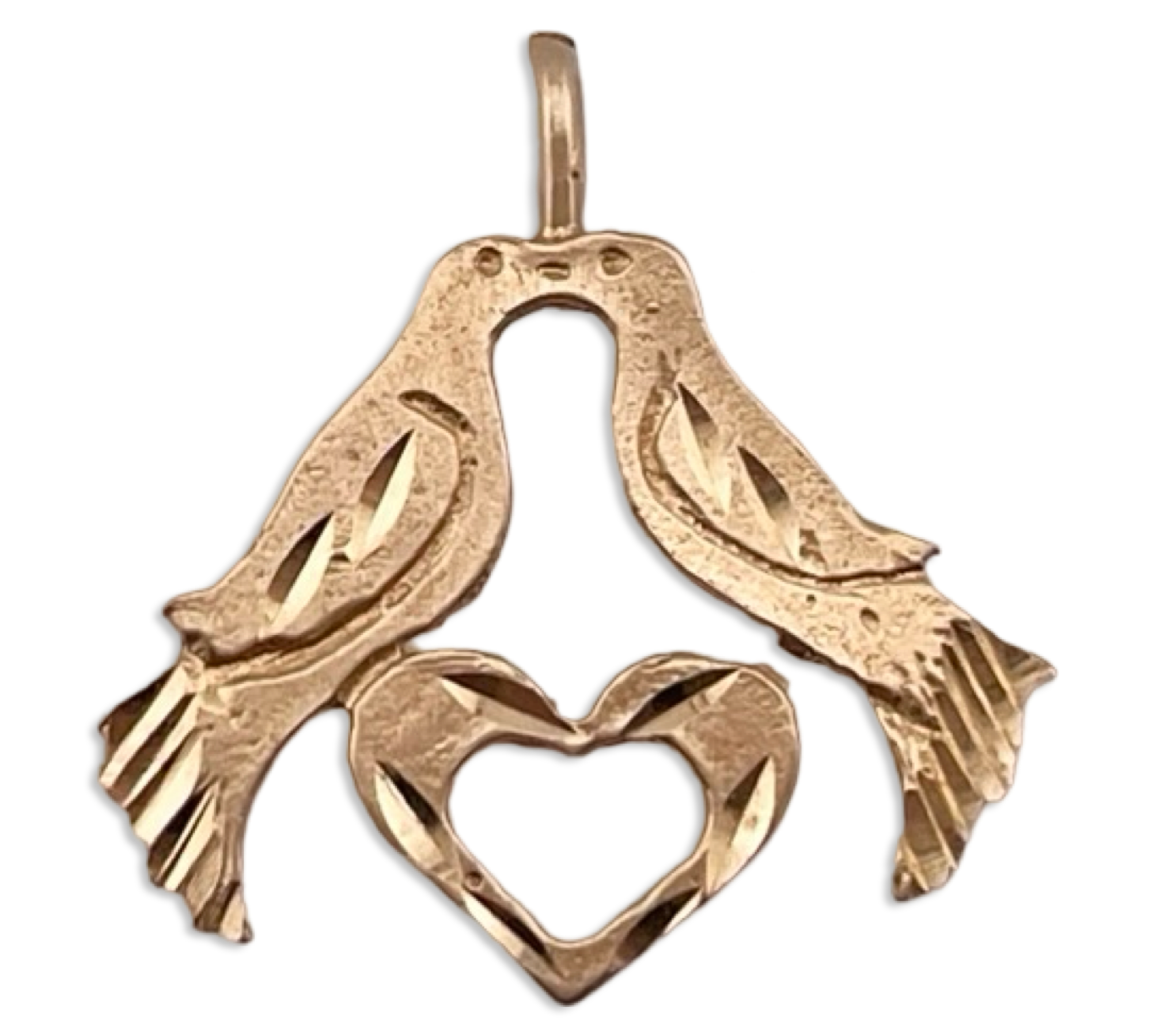 14k yellow gold love birds pendant