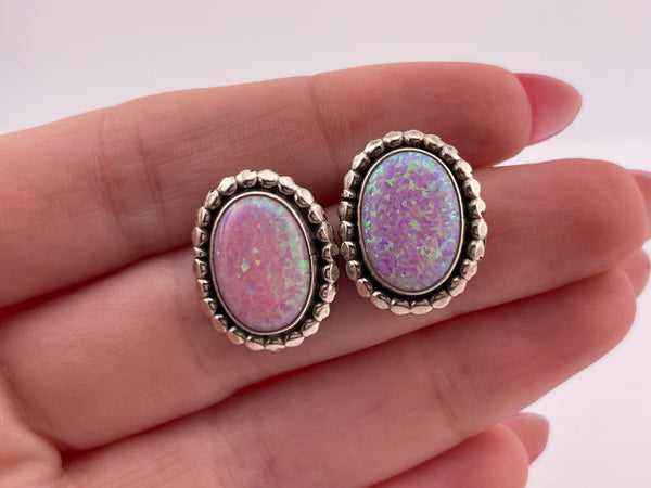 sterling silver pink lab opal post earrings